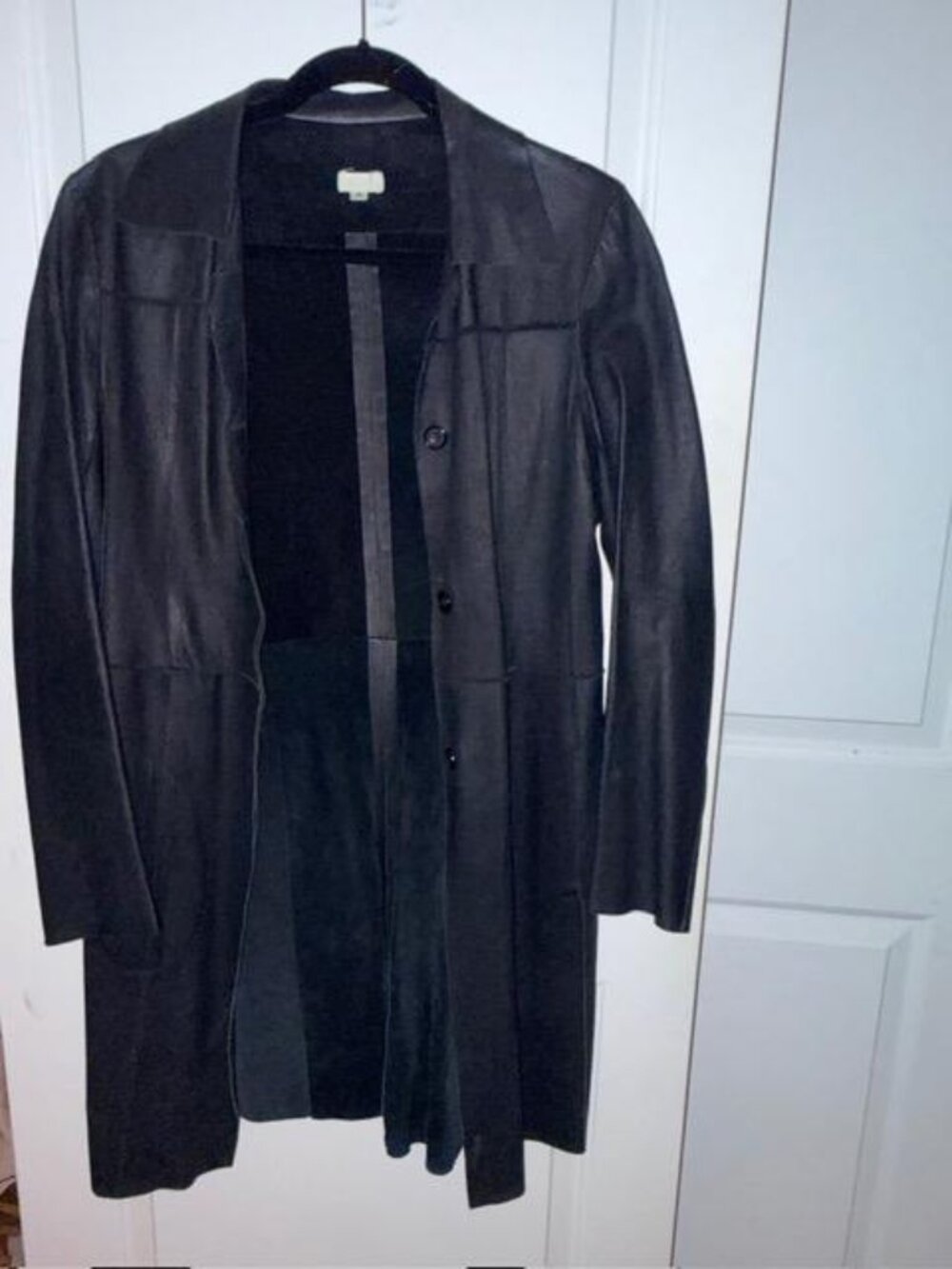 ILLIA Leather Jacket Black Button Front Coat Small